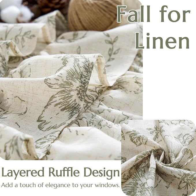 jinchan Ruffled Floral Valance Linen Shabby Chic Small Window Curtain 18 Inch - Image 3