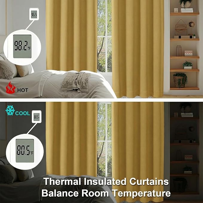 Simplebrand Ava Bright Gold Short 36 Inches Blackout Curtain 2 Panels Set - Image 6