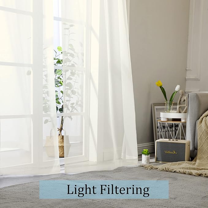 OWENIE Sheer Curtains 84 inch Length, Ivory Sheer Cutains 2 Panels Set - Image 3