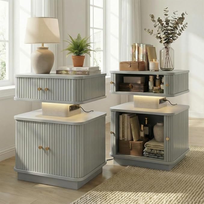 Nightstands Set of 2 with Charging Station, Modern Night Stands Set 2 with by Akmakm