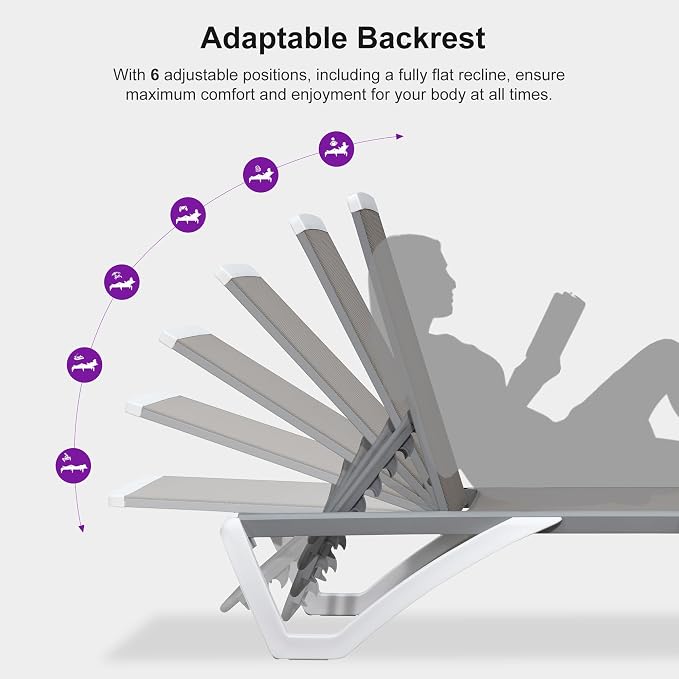 PURPLE LEAF Patio Chaise Lounge Chair Set Outside Aluminum Plastic Stackable - Image 9