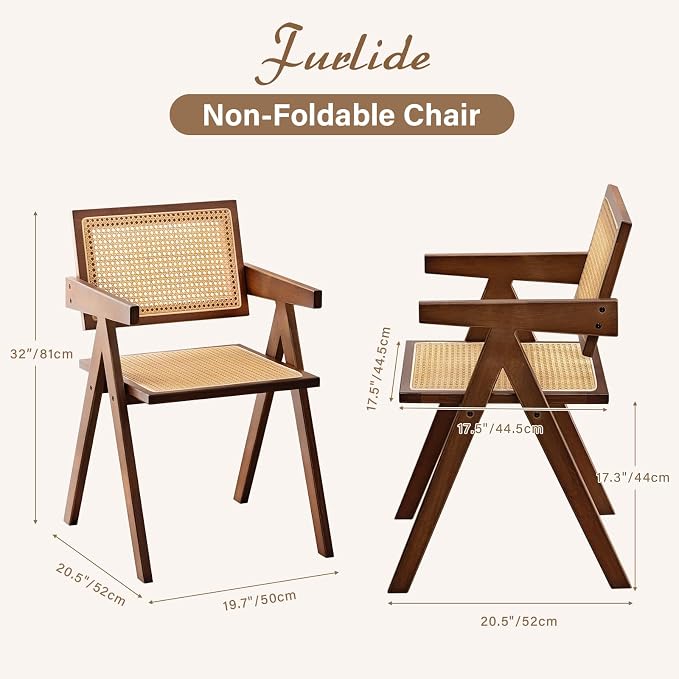 Furlide Rattan Accent Chairs, Modern Mid Century Dining Chairs Set of 2 - Image 2
