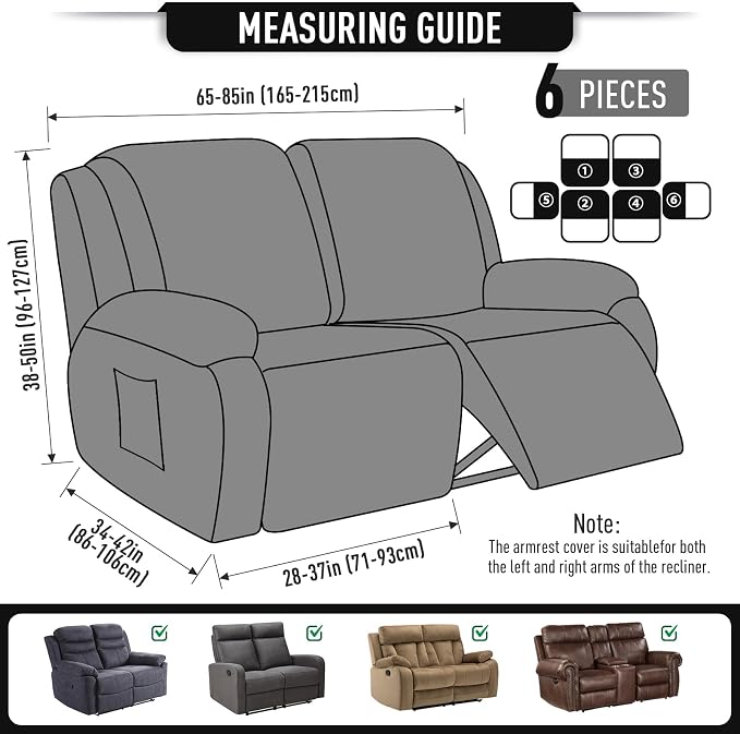 TAOCOCO Recliner Loveseat Slipcover, 6 Pieces Dual Recliner Sofa Covers - Image 4
