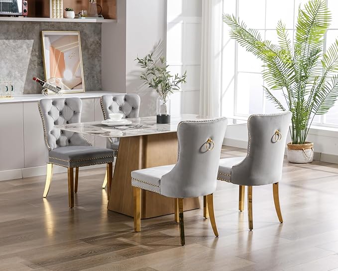 KCC Velvet Dining Chairs Set of 4, Upholstered High-end Tufted Dining Chair - Image 2