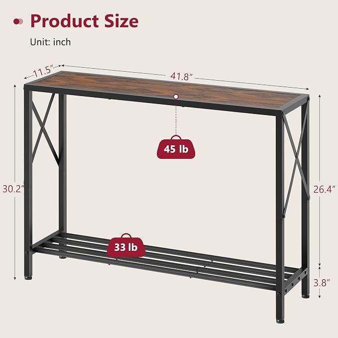 Tajsoon Console Table 41.8”, 2-Tier Industrial entryway Table, Narrow Sofa Table - Image 3