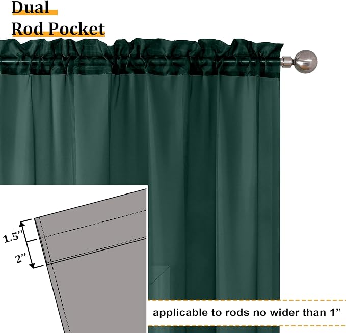 Aiyufeng Hunter Green Sheer Curtain Drapes 63 Inch Length 2 Panels - Image 3