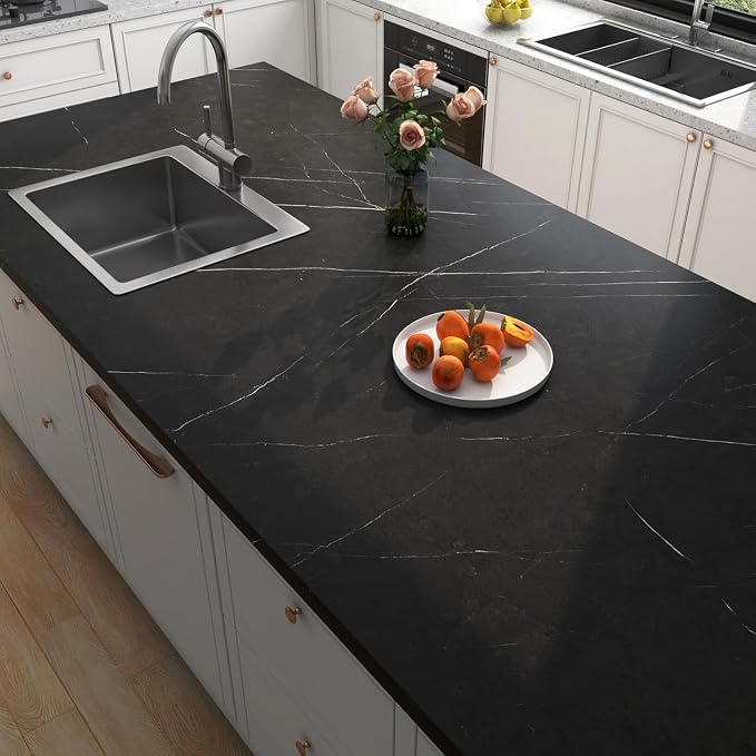 FunStick 36"x200" Black Marble Contact Paper Peel and Stick Countertop Paper - Image 5