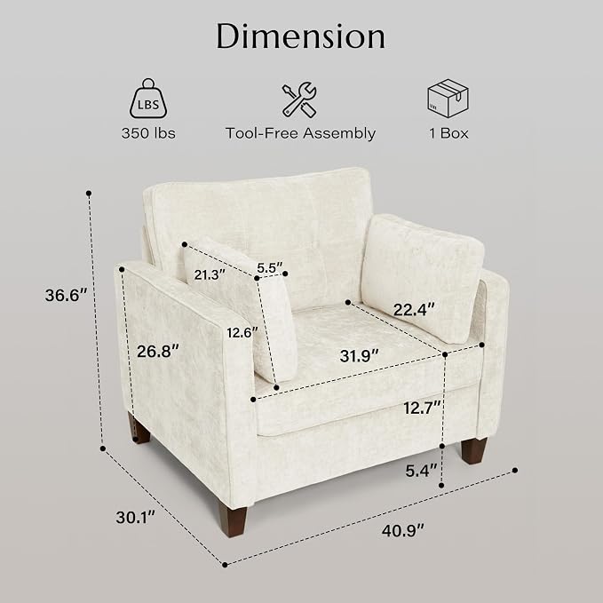 Luxury Oversized Accent Chair, 40.9" Upholstered Piping Single Armchairs - Image 2