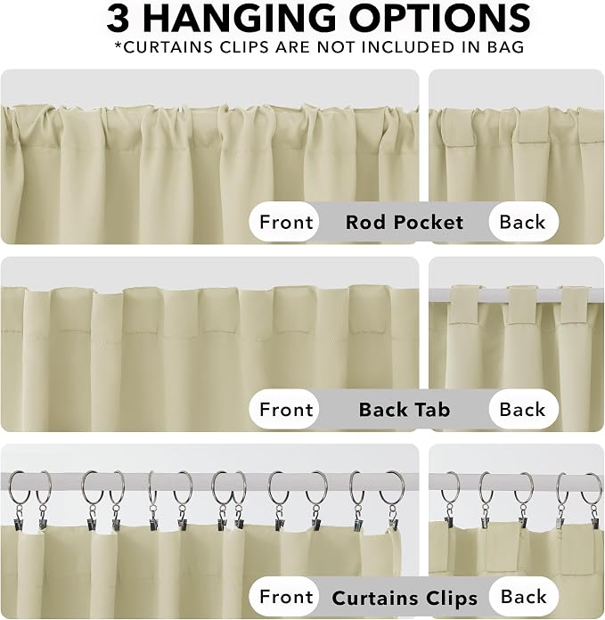 Deconovo Blackout Curtains, Thermal Insulated, W52 x L63 2 Panels, Back Tab - Image 3