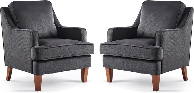 VINGLI Black Accent Chairs Set of 2, Mid Century Modern Chairs, Upholstered by VINGLI