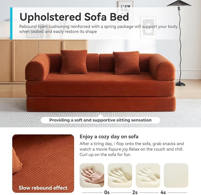 Convertible Sleeper Sofa with 2 Pillow, Modern Corduroy Futon Bed, Modular Sofa - Image 5