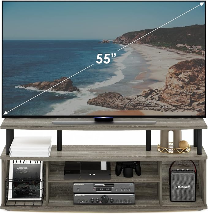 Furinno Jaya Large Entertainment Center Hold up to 55-in TV, French Oak/Black - Image 4