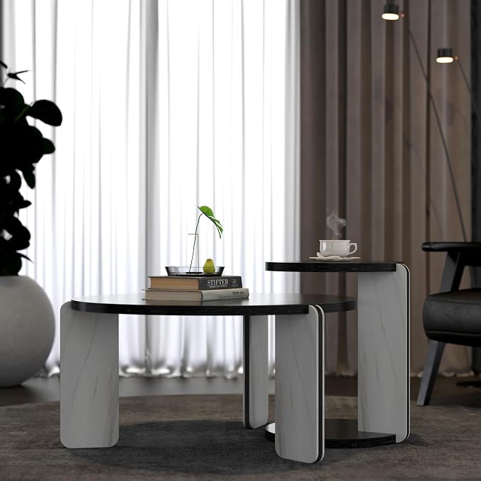 GDFStudio Round Nesting Coffee Table Set of 2, Modern Wooden Accent Side Table - Image 5