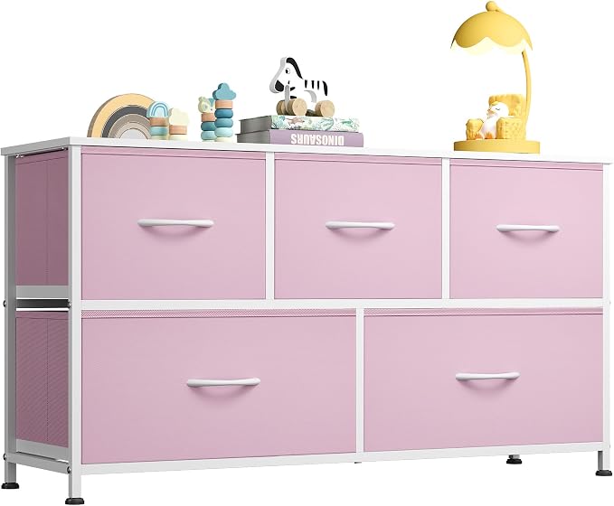 WLIVE Dresser for Bedroom with 5 Drawers, Wide Chest of Drawers, Fabric Dresser by WLIVE
