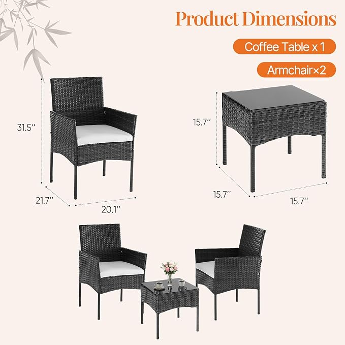 Sweetcrispy 3 Piece Patio Furniture Set, All-Weather Outdoor Wicker Bistro Set - Image 3