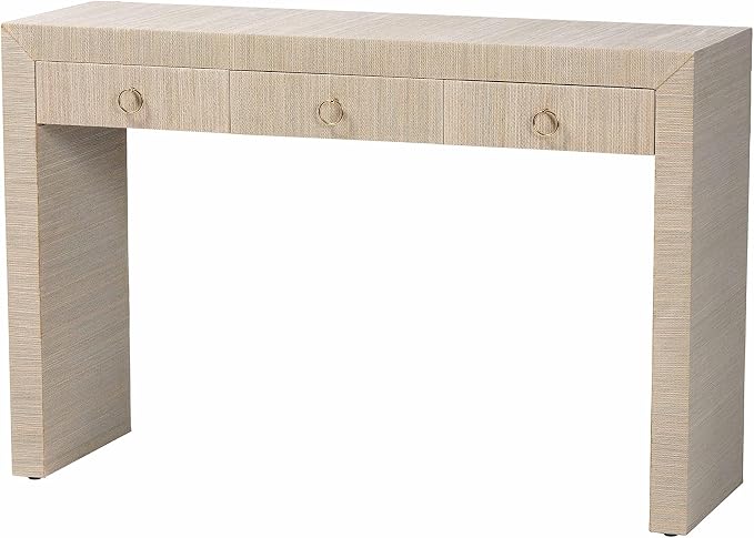 bali & pari Cielo Bohemian Woven Natural Grasscloth 3-Drawer Console Table by balipari