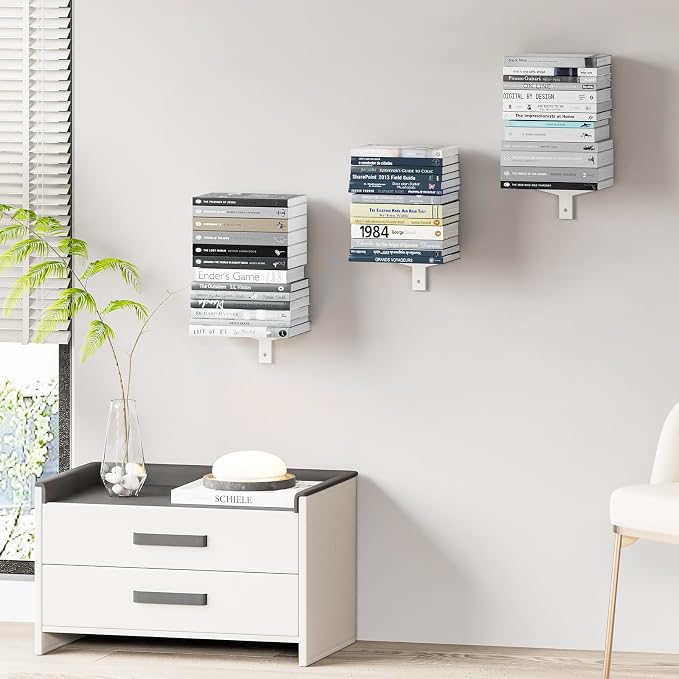 Floating Book Shelves for Wall, 2 Tier Invisible Floating Bookshelf, Vertical - Image 5
