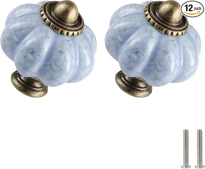 Blue Crackle Pumpkin Knobs 12 Pack Ceramic Cabinet Knobs Vintage Drawer Pulls by Zernmiarder