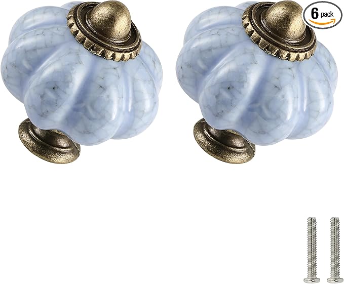 Blue Crackle Pumpkin Knobs 6 Pack Ceramic Cabinet Knobs Vintage Drawer Pulls by Zernmiarder