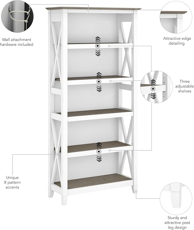 Bush Home Tall 5 Shelf Bookcase - Image 7