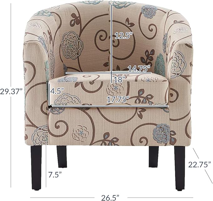 BELLEZE Living Room Chair, Linen Round Accent Barrel Chair, Club Tub Sofa Chair - Image 2