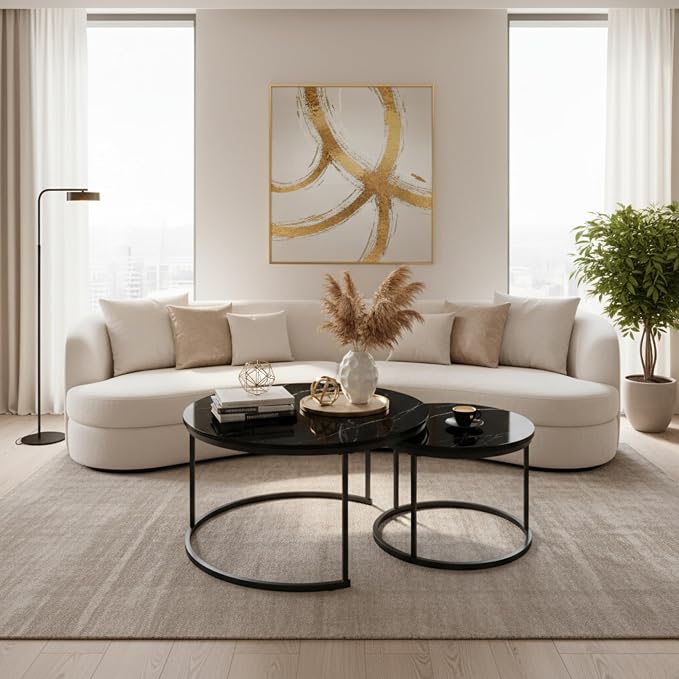 Homy Casa 27.6inch Round Coffee Table Set of 2, Modern Nesting Coffee Tables - Image 3