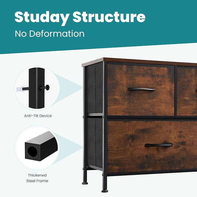 OLIXIS 5 Drawer Dresser for Bedroom, Wide Fabric Storage Tower - Image 4