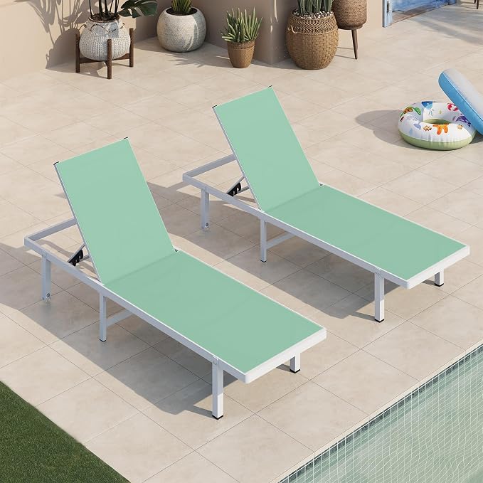 Pool Lounge Chairs Set of 2, Aluminum Outdoor Lounge Chairs by Oasbira