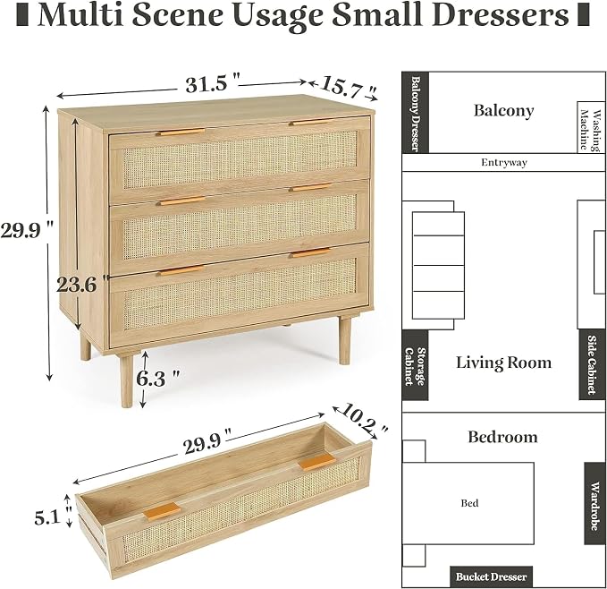 HOPUBUY Living Room Table Sets of 2, Boho Drawer and Large Drawer Nightstand - Image 3