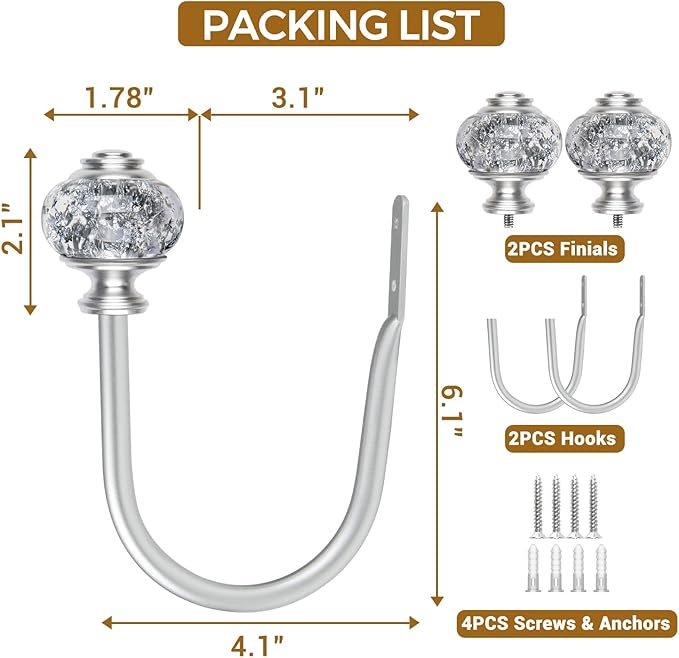2 Pack Silver Curtain Holdbacks, USFOOK Decorative Drapery Tiebacks, Curtain - Image 8