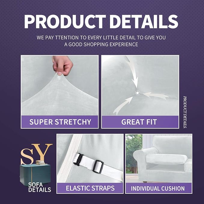 ZNSAYOTX Oversized Velvet 3 Piece Couch Cover - Image 4