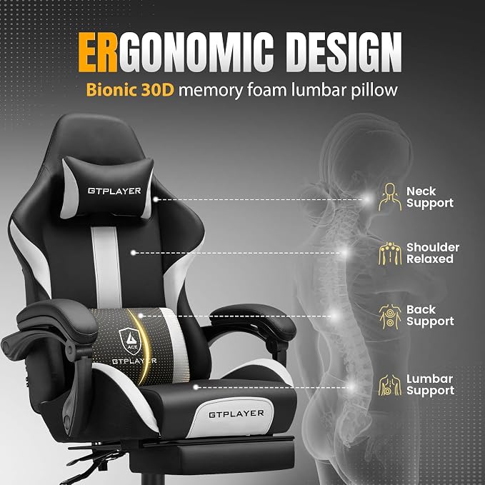GTPLAYER Gaming Chair with Pocket Spring Cushion, Leather Office Chair with - Image 5
