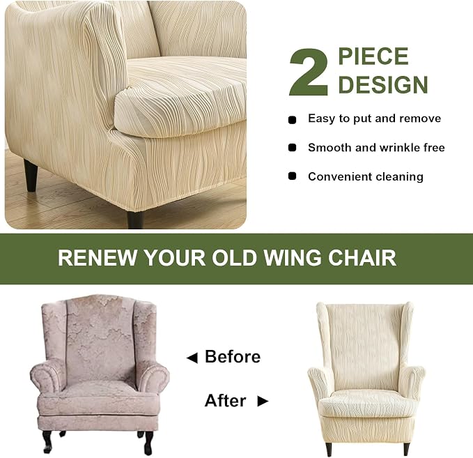 HAOYONG Wingback Chair Slipcovers Elastic Jacquard Wing Chair Covers 2 Pieces - Image 7