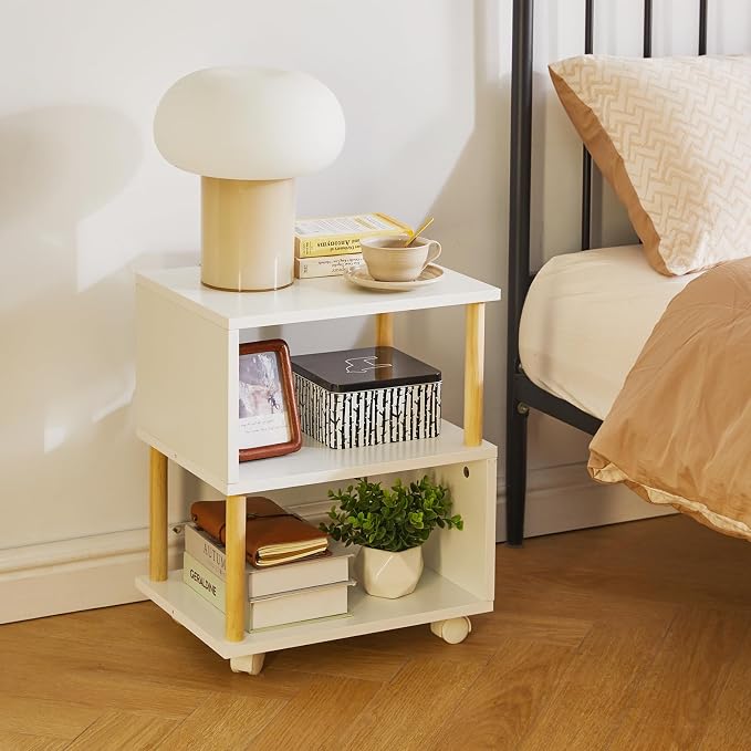 Aibiju Wooden Night Stand with Open Shelf, Nightstand with Wheels, S-Shaped Bed - Image 5