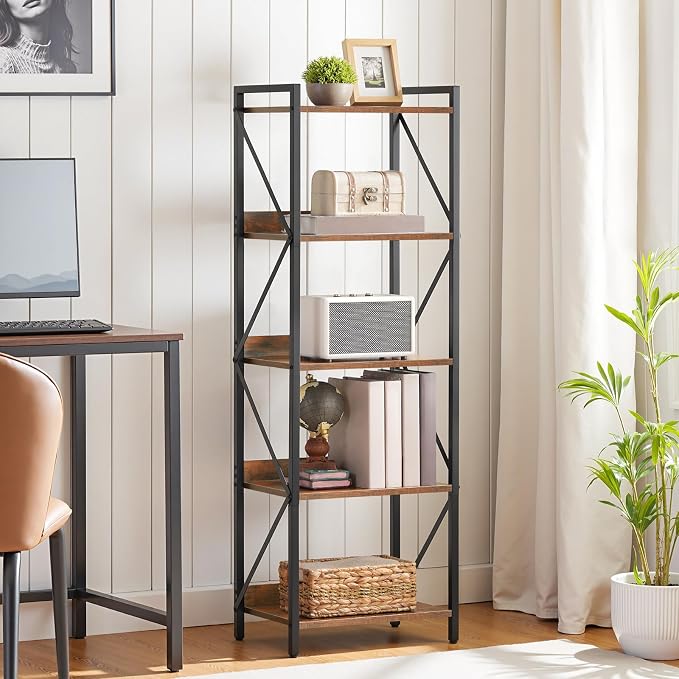 HOOBRO Bookshelf, 5-Tier Industrial Bookcase, Book Shelf Storage Organizer - Image 2