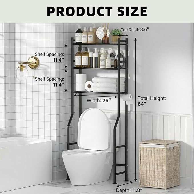 GloTika 3-Tier Over Toilet Storage - 150lb Total Capacity Metal Bathroom - Image 2