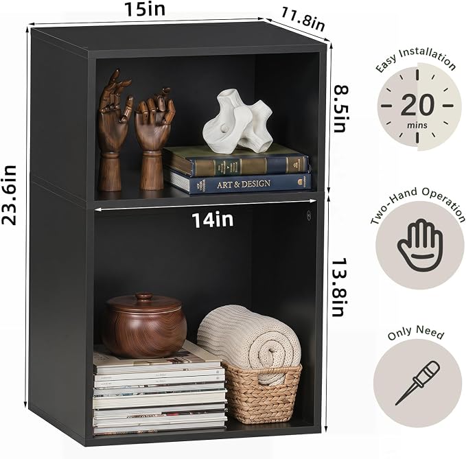 YAHARBO 2 Cube Bookshelf, Horizontal Book Shelf, Small Cubby Bookcase - Image 3