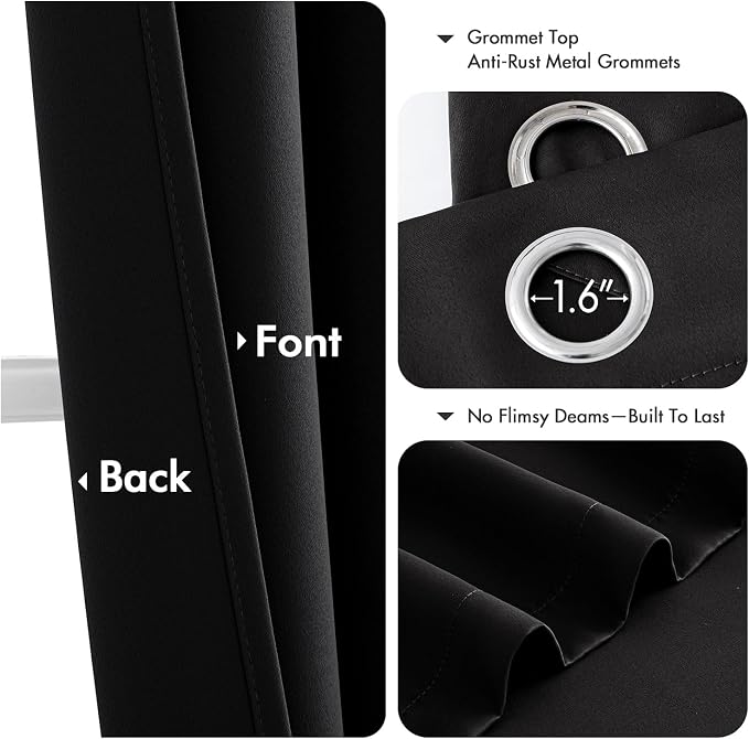 MIULEE Black Blackout Curtains for Bedroom Living Room 68 Inches Long 2 Panels - Image 4
