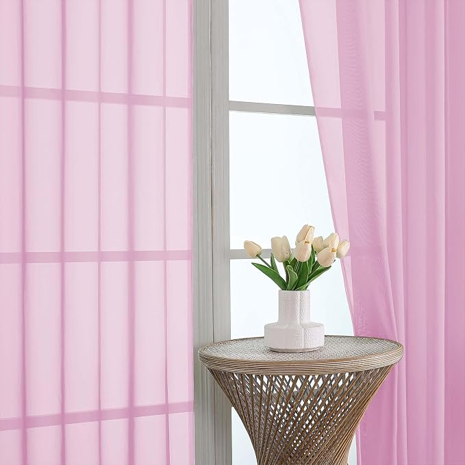 OWENIE Sheer Pink Curtains, Sheer Curtains 63 inch Length 2 Panels Set - Image 2
