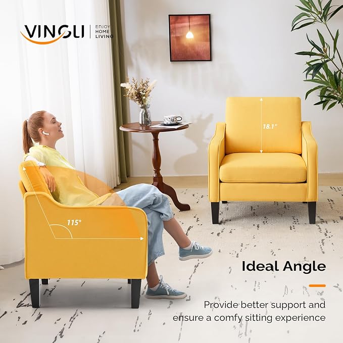 VINGLI Accent Chair for Living Room Chairs Yellow Reading Chair for Bedroom - Image 5