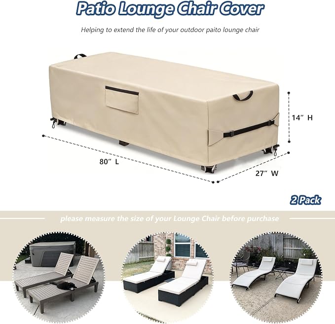 Waterproof Patio Lounge Chair Cover 2 Pack, Heavy Duty 600D Waterproof Outdoor - Image 2