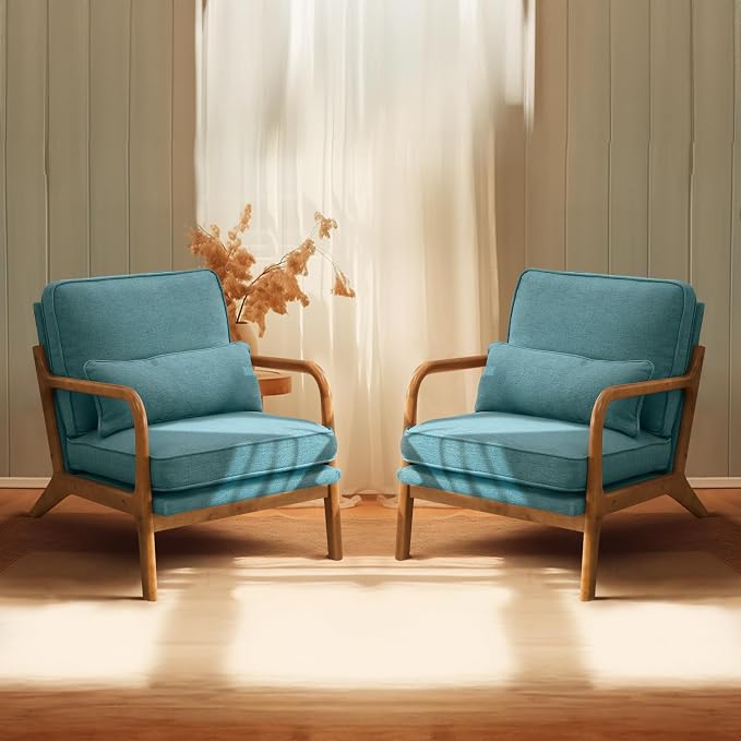 Bonnlo Teal Accent Chairs Set of 2, Upholstered Mid Century Modern Lounge by Bonnlo