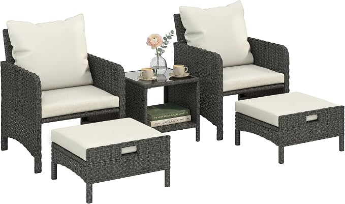 Outsunny 5 Piece Patio Furniture Set, Wicker Balcony Furniture by Outsunny
