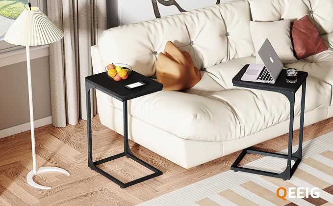 QEEIG C Table Side Table Set of 2 Living Room Sets C Shaped Couch Tray End - Image 7