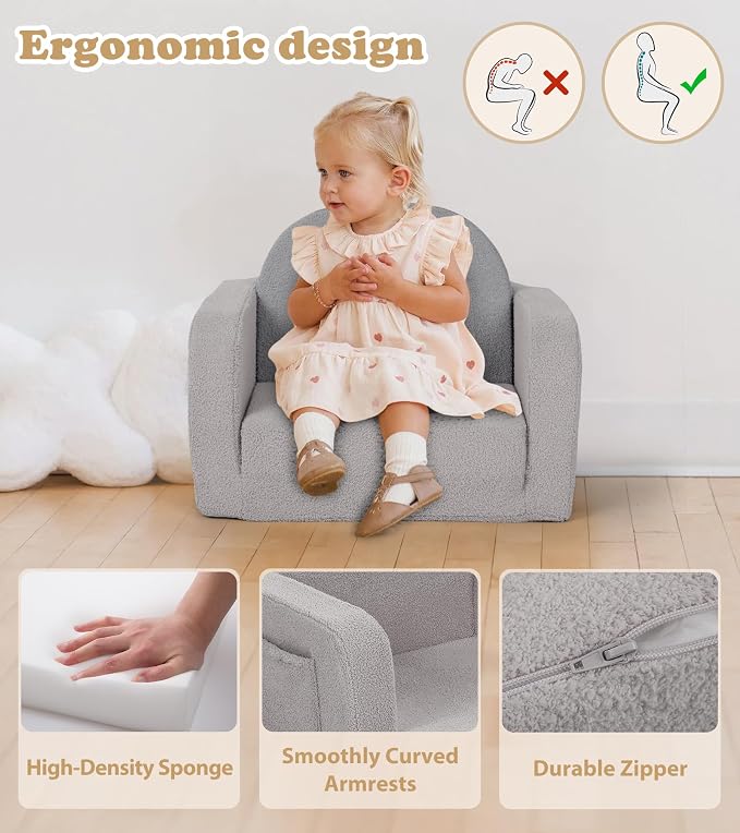 Foryoomi Kids Couch, 2-in-1 Soft Toddler Couch Fold Out - Image 6