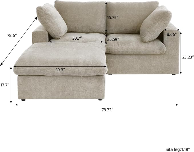 Cloud Modular Sectional Sofa Couch, 80.3" L Shaped Convertible Couches - Image 2