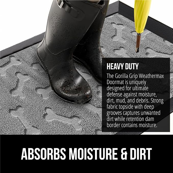 GORILLA GRIP 100% Waterproof All-Season WeatherMAX Doormat 35x23, US Designed - Image 4