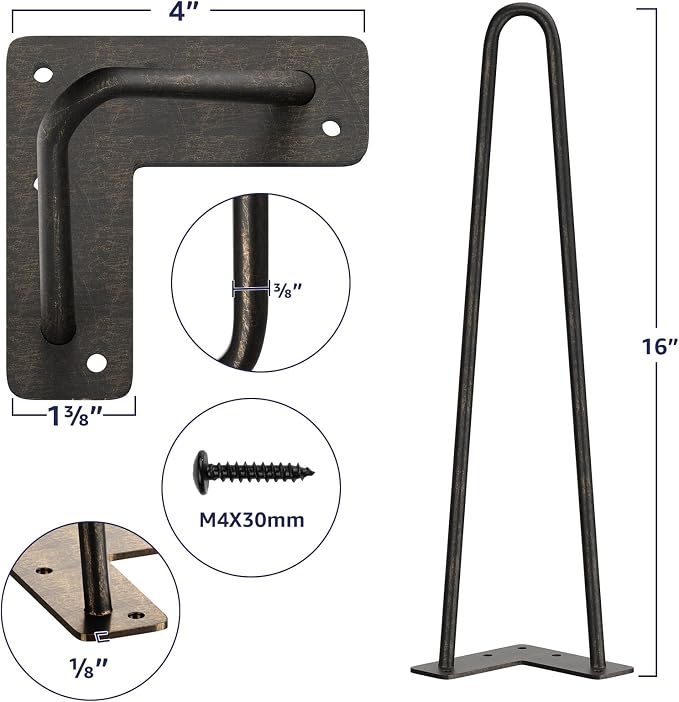 SMARTSTANDARD 16 Inch Heavy Duty Hairpin Furniture Legs, Metal Home DIY Projects - Image 2