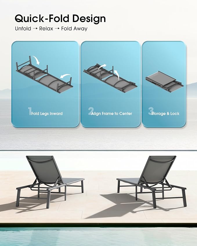 Ciokea Foldable Outdoor Lounge Chair Set of 2 - Image 6
