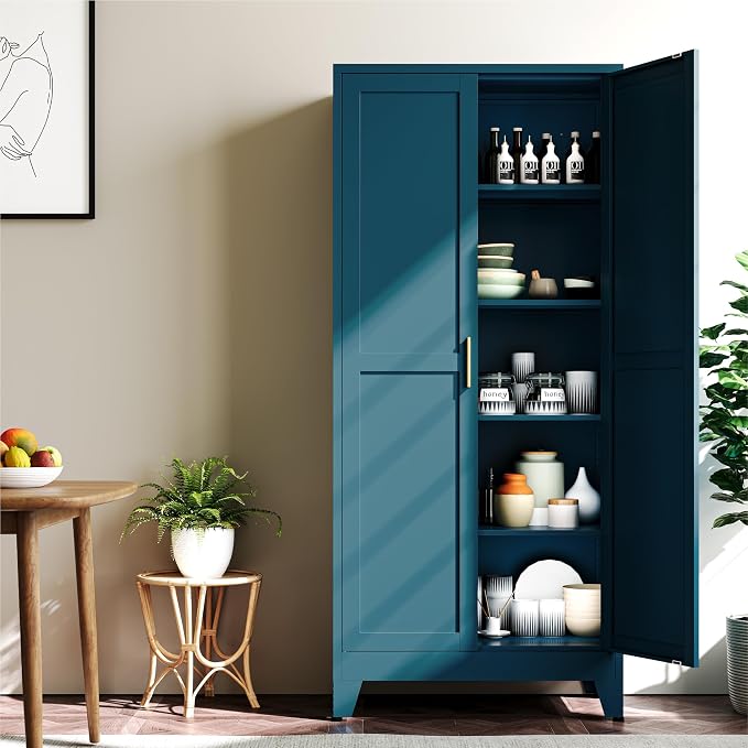 YAUWOH 71''Metal Cabinet with 4 Adjustable Shelves, 5-Tier Pantry Storage - Image 5